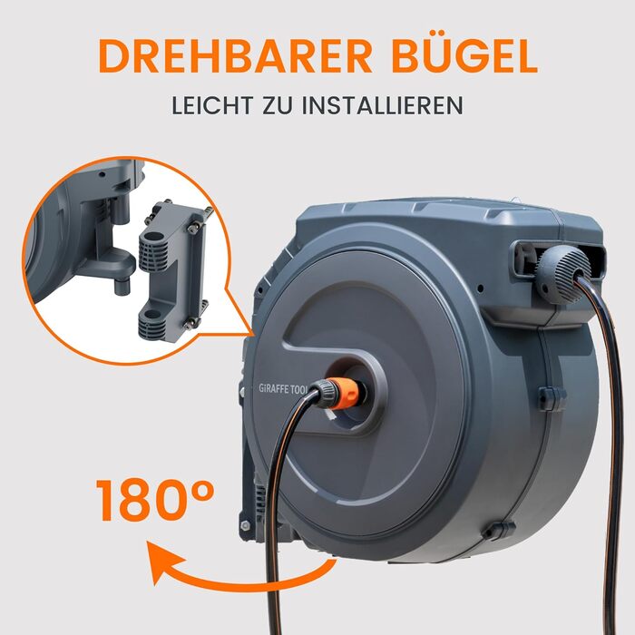Спіральний шланг для поливу Giraffe Tools 35м + 2м з автоматичним підйомом, поворотний на 180°, з 7 насадками та під'єднувальним шлангом