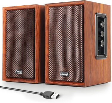 Комп'ютерні колонки 2.0 40W з дерева – потужний бас, Hi-Fi, USB/Bluetooth, DSP, для ноутбука та комп'ютера