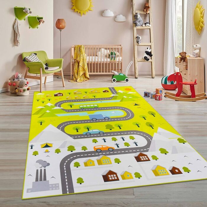 Дитячий килим Килим для дитячої кімнати Ігровий килимок для хлопчиків і дівчаток, а також для молодіжної кімнати 120x170 см (Play Street Green, 080x150 см)