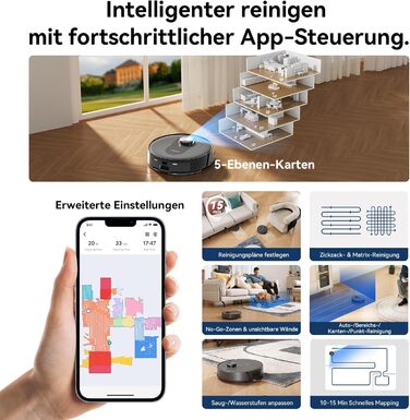 Робот-пилосос Proscenic Q10 з функцією миття, 8000Pa, 200 хвилин роботи, лазерна навігація, керування через додаток, Alexa, Siri, Apple Watch, для підлоги та килима (сірий)