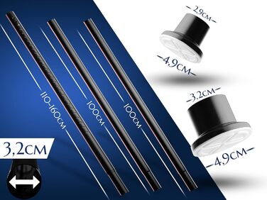 Телескопічний карниз-розпірка для штор 310-360 см, матовий чорний, Ø 32 мм, без свердління для ванної кімнати та балкона