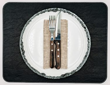 Набір столових серветок BEEFSTONE® 6 шт. з PU шкіри, двосторонні, водонепроникні, миючіся, з ефектом шкіри, 44 x 34 см (Чорно-коричневий/Бежевий)