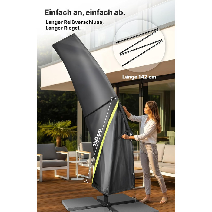 Чохол для парасольки Menz, 2-4 м, 420D Oxford, водонепроникний, UV-стійкий, вітростійкий, для саду (Антрацит, 265x40/70/50 см)