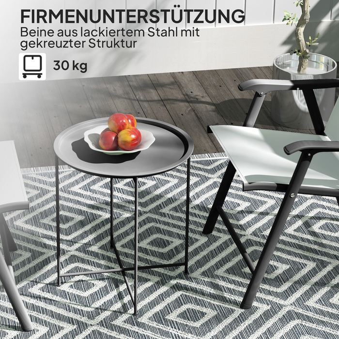 Outsunny Side Table Складаний садовий стіл Ø46 x 50 см Круглий стійкий до погодних умов балконний стіл зі складними ніжками столу Кемпінговий стіл Розкладний стіл Журнальний столик для вітальні Офіс Відкритий Закритий чорний