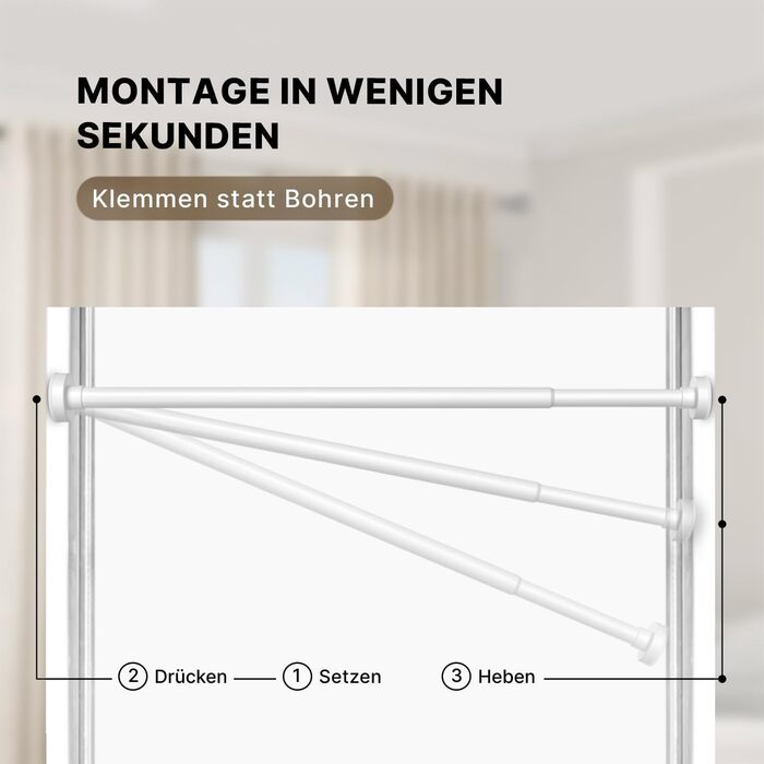 Штанга для душу без свердління 90-160 см, Ø 25 мм, телескопічна штанга з кріпленнями - для ванни, душу та перегородки, 1 шт. (70-120 см [2 шт.], білий)