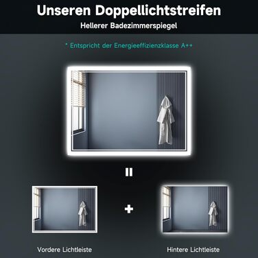 Дзеркало для ванної кімнати SONNI LED з підсвічуванням 80x60 см, прямокутне, біле