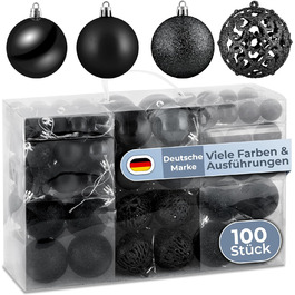 Ялинкові кулі чорні набір 50 та 100 - пластик, різні кольори та розміри, попередньо зібрані петлі - 100 ялинкових кульок пластикові - набір ялинкових кульок 100 чорних
