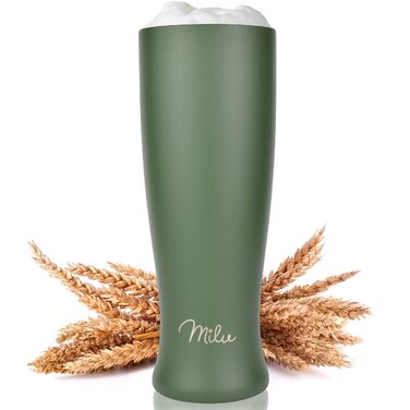 Термокухоль для пива Milu Weizenbierglas з нержавіючої сталі, 500 мл, оливково-зелений - ізольований пивний кухоль з кришкою, подарунок для чоловіків