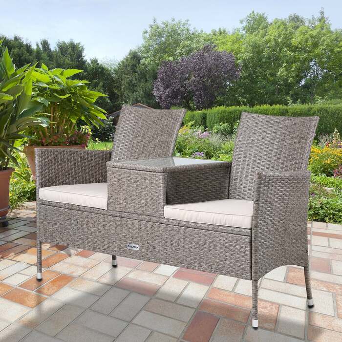 Лавка для кіно Poly Rattan кремова 143x55x88см