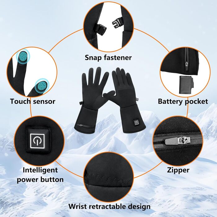 Електричні гріючі рукавички для жінок та чоловіків, USB, 3 режими нагріву, сенсорний екран, водонепроникні, чорні (XL/XXL)