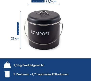 Кухонне відро для компосту Hansekche 5L-високоякісне відро для сміття, відро для органічних відходів з 2-кратним вугільним фільтром-органічне відро для сміття з низьким вмістом запаху з кришкою і ручкою