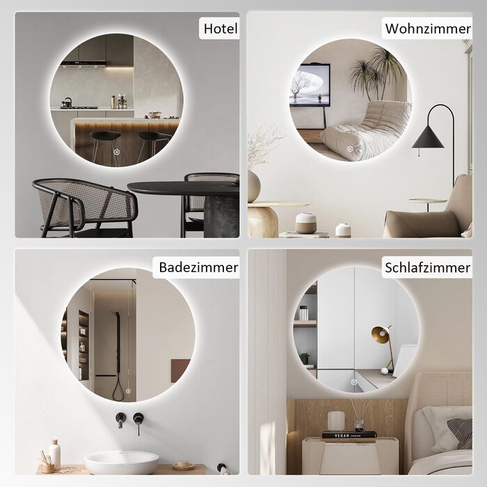 Дзеркало для ванної кімнати LED 40x60 см з підсвіткою, сенсорне керування, 3 кольори світла, IP67, A++, для ванної/вітальні