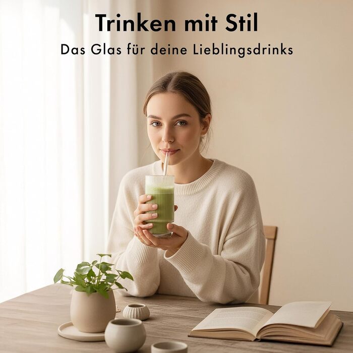 Набір склянок для коктейлів 4 шт. 300 мл рифлені - Gin, Longdrink, Matcha - склянки з трубочками