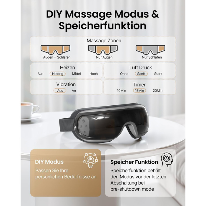 RENPHO Eyeris Масажер для очей з підігрівом, Bluetooth та повітряним тиском – для зняття втоми очей, сухості та головного болю