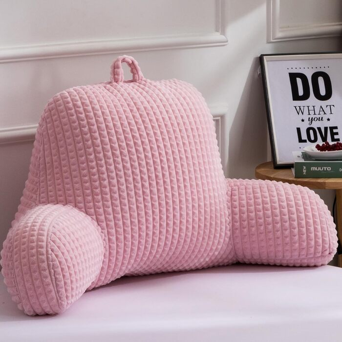 Лежанка-подушка Lesekissen A Nice Night, велика, для дорослих та дітей, з підлокітниками, підтримка спини для сну та відпочинку в ліжку/на дивані, вафельна текстура, стереоскопічний дизайн (Рожева, велика)