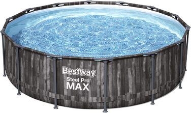 Каркасний басейн Bestway Steel Pro MAX Повний комплект з фільтруючим насосом Ø Wood Look (морений дуб), круглий (427 x 107 см без аксесуарів, одинарний)