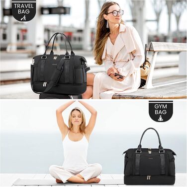 Спортивна сумка LOVEVOOK для подорожей: жіноча дорожня сумка-weekender з культюрною косметичкою, відділенням для взуття та мокрих речей, водонепроникна сумка для ночі, сумки для тренажерного залу, подорожей та аеропорту (37L, чорний)
