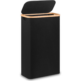 Кошик для білизни Merkisa 60 л з кришкою, високий, тканинний з бамбуковим ручками (чорний)
