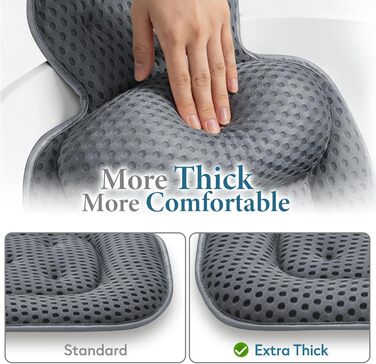 Подушка для ванни на голову та шию з 3D-сітки, 54 присоски, сіра, потовщена - для комфортного релаксу