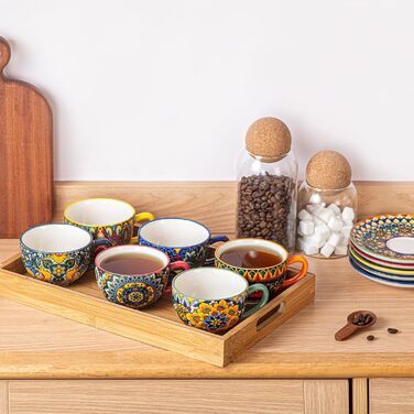 Кавовий сервіс Henten Home з порцеляни, 6 чашок, 250 мл, ручної роботи, набір для 6 осіб. Включає чашки та блюдця