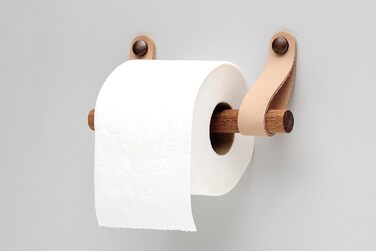 Тримач для туалетного паперу зі шкіри та дерева, тримач для туалетного паперу, (натуральний)