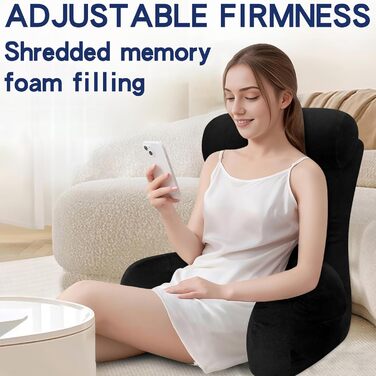 Підлогове крісло-мішок Tinuniyaa з підлокітниками, велике, для читання, роботи, перегляду телевізора, ігор та відпочинку. Максимальна висота користувача 163 см, вага 3.5 кг (Чорний, Стандартний)