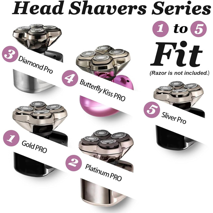 Змінні голівільні бритви (4 голови) для електричного гоління обличчя та тіла, сумісні з Pitbull Skull Shaver та Butterfly Kiss Pro, сірі