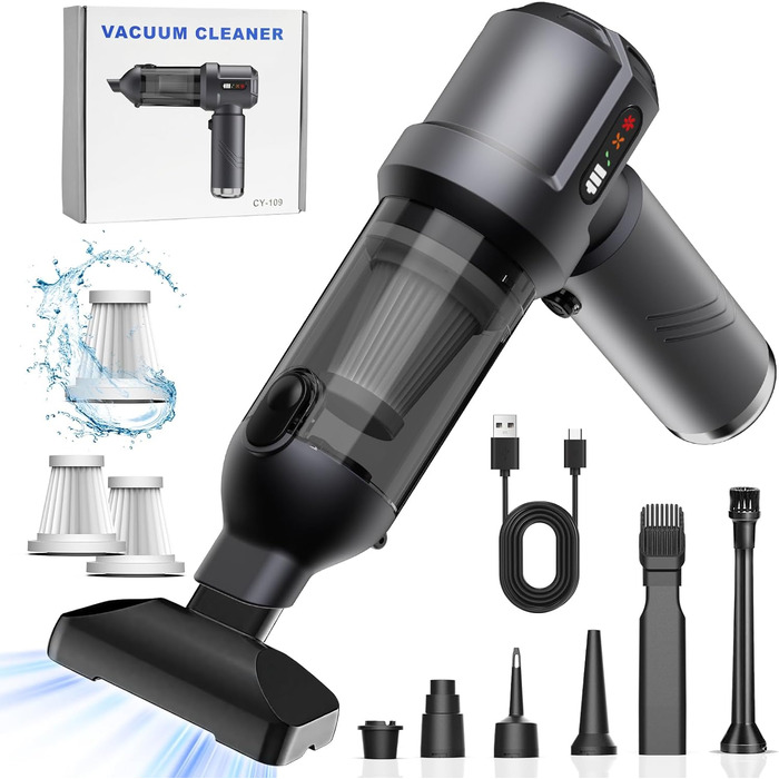 Акумуляторний ручний пилосос 4 в 1 для дому та авто, 25000Па, бездротовий портативний пилосос з автоматичним спорожненням контейнера, для шерсті тварин, сірий
