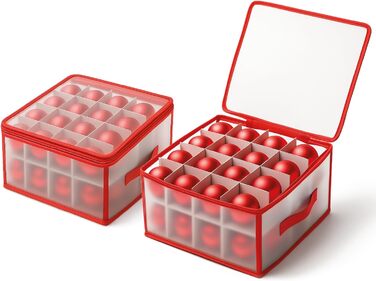 Коробка для зберігання 32 ялинкових прикрас Com-Four® - Сортувальник для ялинкових кулі та новорічного декору - Прозора/Червона