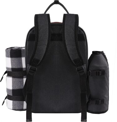 Набір для пікніка на 2 особи ALLCAMP: рюкзак, десерна тарілка, столові прибори, флісова ковдра, тримач для пляшки/вина (чорний)