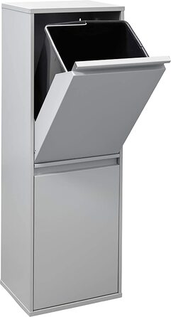 Сталевий сміттєвий кошик ARREGUI Basic CR206-B, система відділення сміття з 2 внутрішніми пластиковими знімними відрами з ручкою, 2 x 17 л (34 л), (світло-сірий)