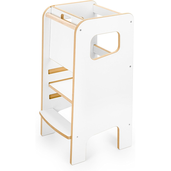 Дерев'яний навчальний столик-сходинка Montessori для дітей з бічною перегородкою – білий, безпечний та стійкий, регульована висота, з блокуванням, сучасний дизайн Model 4