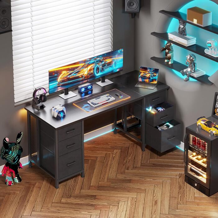 Комп'ютерний стіл Coleshome з 6 висувними ящиками, 160x52 см, білий, для дому та офісу