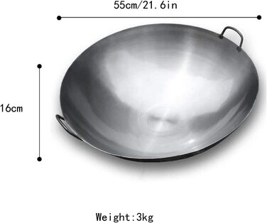 Силайський вок традиційний вок з високоякісного чавуну, вок з круглим дном ручної роботи, Азіатська кухня, підходить для плити і гриля (Розмір ) (55 см / 21,6 дюйма)