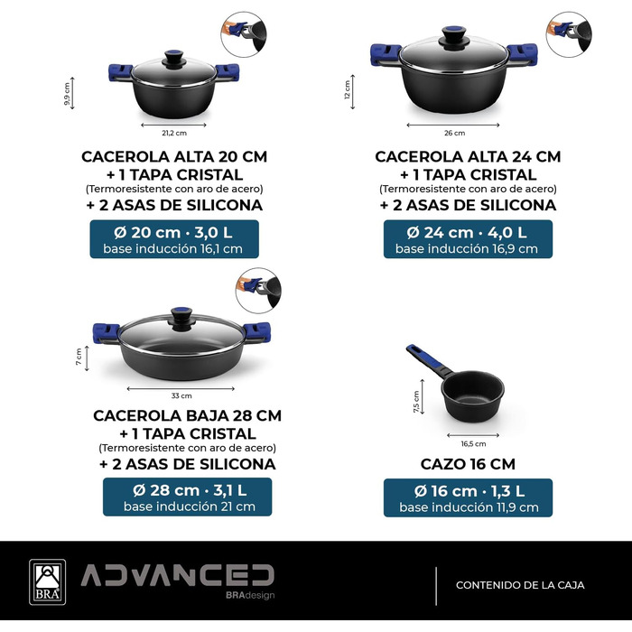 Набір посуду BRA Advanced з алюмінію з антипригарним покриттям, 4 предмети, для всіх типів плит (індукція)