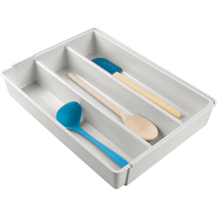 Коробка для столових приладів mDesign з чотирма відділеннями-висувна вставка для столових приладів для висувних ящиків-органайзер для кухонного начиння-Ящики для різноманітного посуду- (світло-сірий)