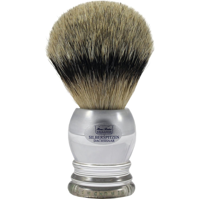 Ексклюзивна щітка для гоління Hans Baier Genuine Silvertip Badger Hair Gr.3 - Ручка акрилова з вбудованою оригінальною деталлю 5 D-Mark у стопі