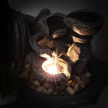 Lemodo Фонтан для дому LED 3-рівневий Настільний Фонтан Фен Шуй з підсвіткою, Водоспад, Оволожувач повітря, Декор для вітальні, спальні, офісу, 27x19x33 см (Савана)