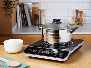 Індивідуальна індукційна плитка Ferrari Energy G10061, 2000W, цифровий дисплей, регулювання температури, легка чистка, велика поверхня приготування, таймер, Soft-Touch панель керування