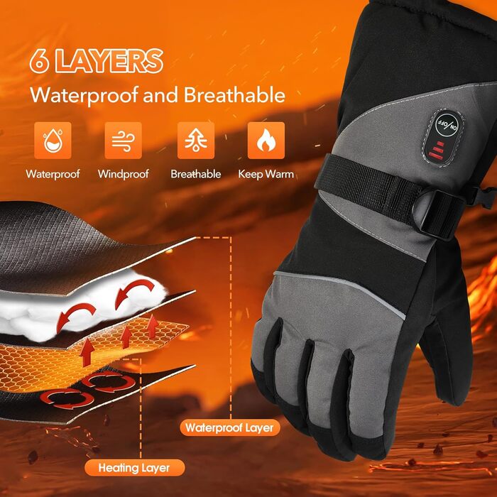 Обогревні рукавички Jkevow для чоловіків та жінок з акумулятором 5V 5000mAh, 3 режими нагріву, для мотоциклів, велосипедів, походів, катання на лижах