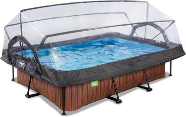 Дерев'яний басейн EXIT Toys з багатофункціональним покриттям - 220x150x65см - Прямокутний, компактний каркасний басейн з картриджним фільтруючим насосом - Легкодоступний - Для чистої і теплої води в басейні - Коричневий 220 x 150 x 65 см Коричневий