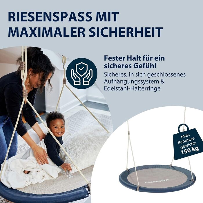 Шоукель HUDORA Nestschaukel Lounge - регульована висота, діаметр 90/110 см, до 150 кг, закрита сидіння, сімейна для дому та саду (Midnight, 110 см, Single)