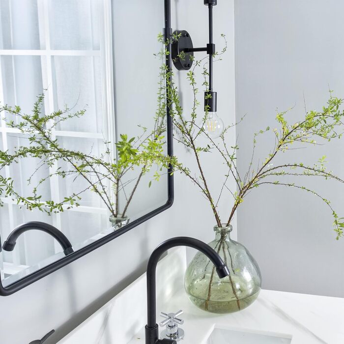 Дзеркало для ванної кімнати TEHOME 61 x 58.4 см, поворотне, матовий чорний, прямокутне, металевий каркас