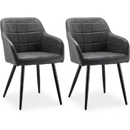 CLIPOP Комплект з 2-х обідніх стільців, з підлокітниками, з штучної шкіри, для кухні, вітальні, обідньої кімнати (штучна шкіра, темно-сірий)