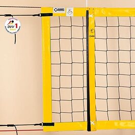 Сітка для турнірів з пляжного волейболу DVV-1, близько 3 мм, 8,5 х 1,0 м, окантовка жовтого кольору