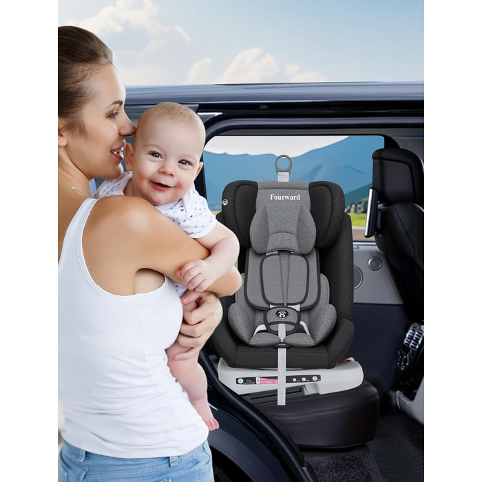 Автокрісло Fourward для дітей 0-36 кг, 360° обертання, ISOFIX, 5-точкова система безпеки, чорний колір
