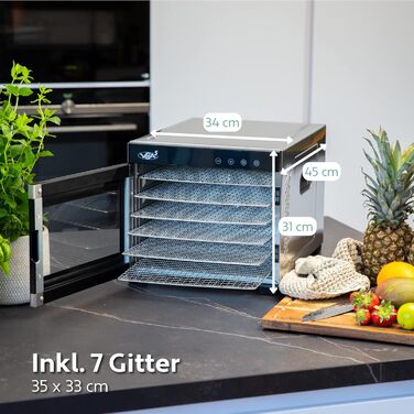 Дегідратор Vita 5 з 6 решітками для сушіння фруктів, овочів та м'яса. Поверхня сушіння 0,7 м², регулювання температури 35-75°C, таймер 24 год, LED дисплей, 650W