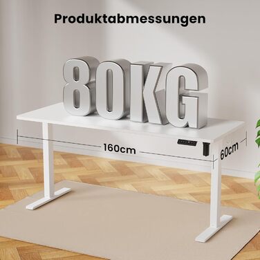 Регульований стіл WALKINGDESK: електричний комп'ютерний стіл для дому та офісу, 160 x 60 см, білий. 4 пам'яті, 2 гачки