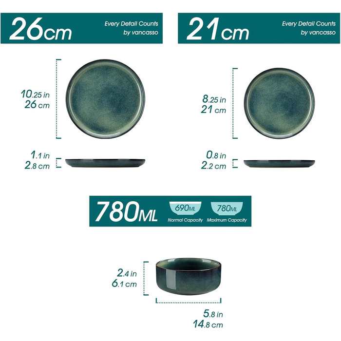 Набір посуду Vancasso Starry на 6 осіб (24 елементи), зелений, кераміка, комплект посуду для обіднього столу