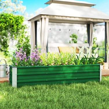 Outsunny Сталева грядка Саджалка Ящик для квітів 183 x 47 x 40 см з рукавичками зеленого кольору для овочів і квітів